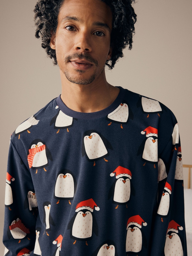 Navy Blue Matching Family Mens Christmas Penguin Pyjamas - Image 4 of 11
