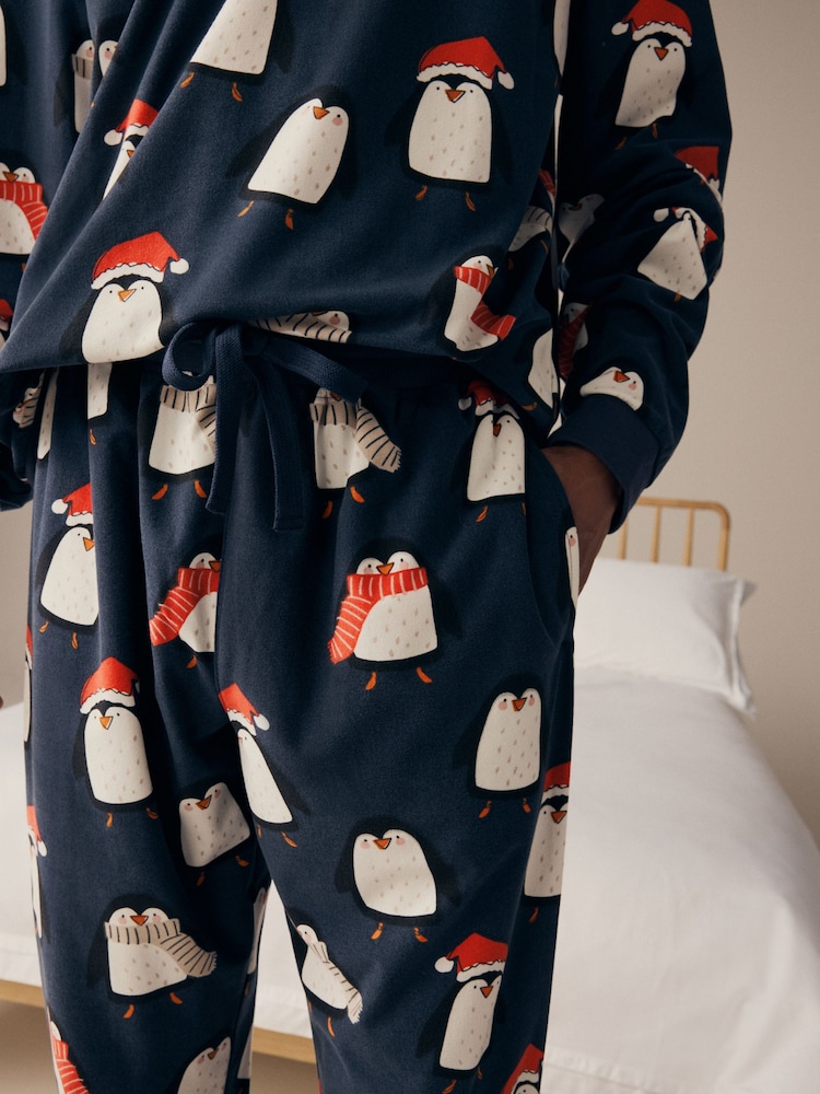 Navy Blue Matching Family Mens Christmas Penguin Pyjamas - Image 5 of 11