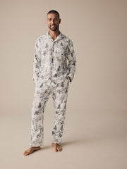 Grey Mens 100% Cotton Matching Family Christmas Mountain Print Pyjamas - Image 1 of 10