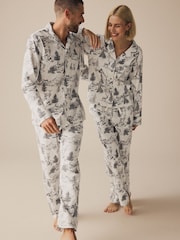 Grey Mens 100% Cotton Matching Family Christmas Mountain Print Pyjamas - Image 3 of 10