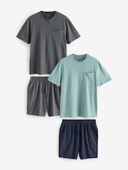 Grey/Sage Green Jersey Short Pyjamas 2 Pack - Image 1 of 11