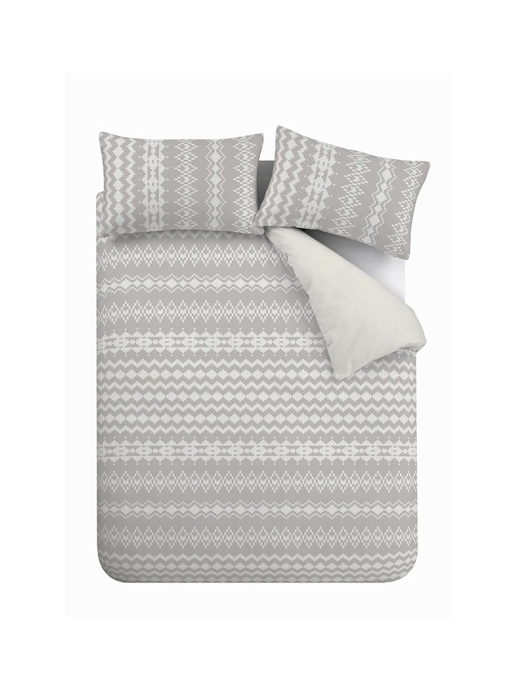 Catherine Lansfield Grey Alpine Teddy Borg Fleece Duvet Cover and Pillowcase Set - Image 3 of 3