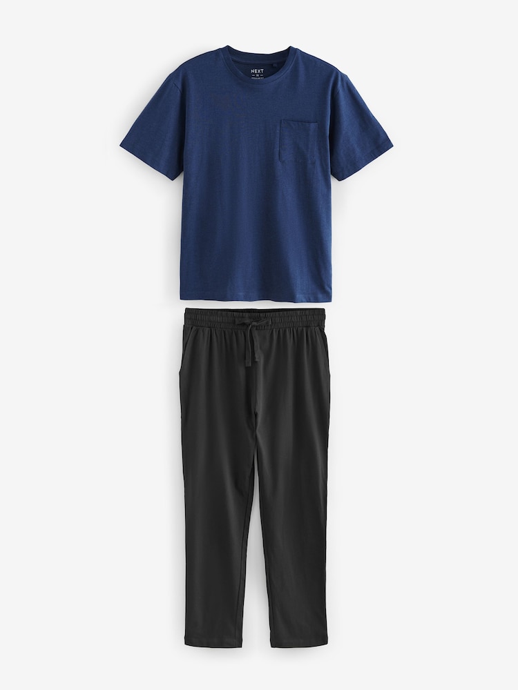 Navy Blue Jersey Long Pyjamas Set - Image 1 of 5
