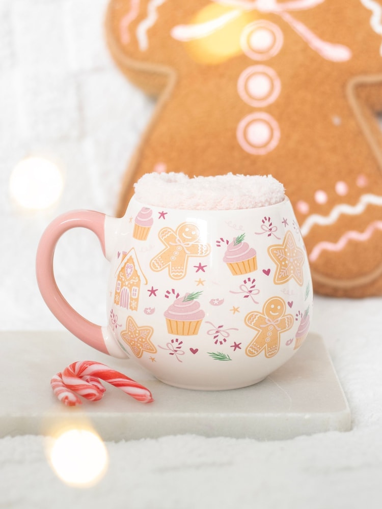 Something Different Pink Sugarplum Bakery Print Mug and Socks Set - Image 1 of 4 Something Different Pink Sugarplum Bakery Print Mug and Socks Set - Image 1 of 4