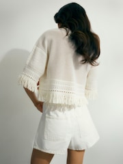River Island Cream Short Sleeve Fringe Top - Image 2 of 4