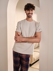 Navy Blue/Rust Check 100% Cotton Pyjamas Set - Image 2 of 5