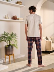 Navy Blue/Rust Check 100% Cotton Pyjamas Set - Image 3 of 5