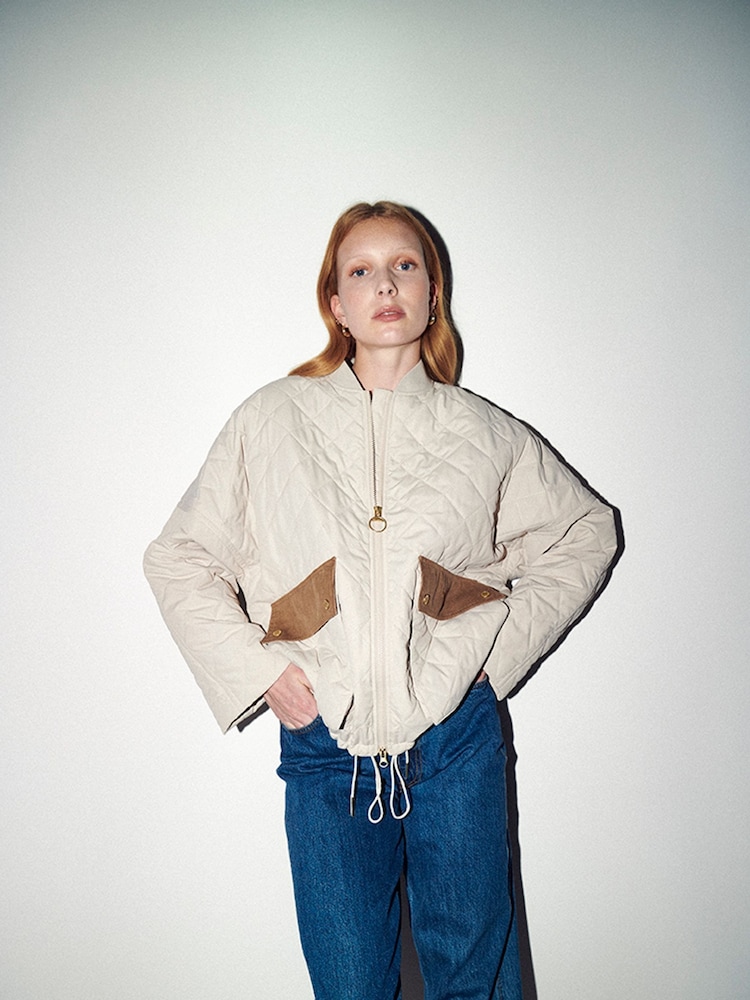 Barbour® White ReEngineered Bowhill Bomber Style Quilted Jacket - Image 1 of 18