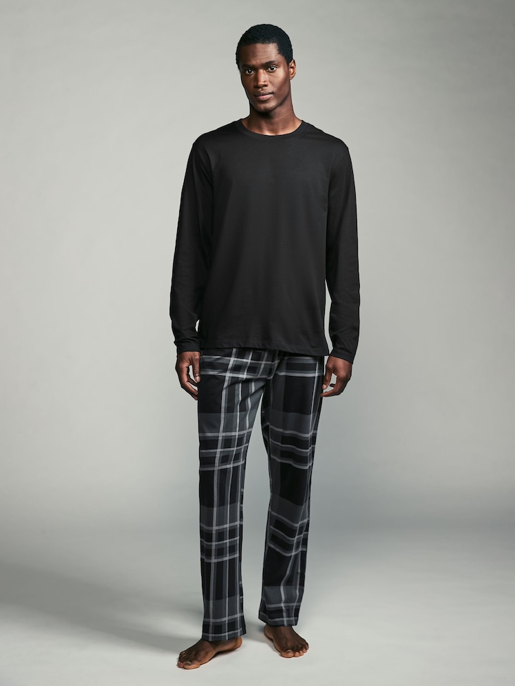 Black/Grey Check Long Sleeve 100% Cotton Pyjamas Set - Image 1 of 10