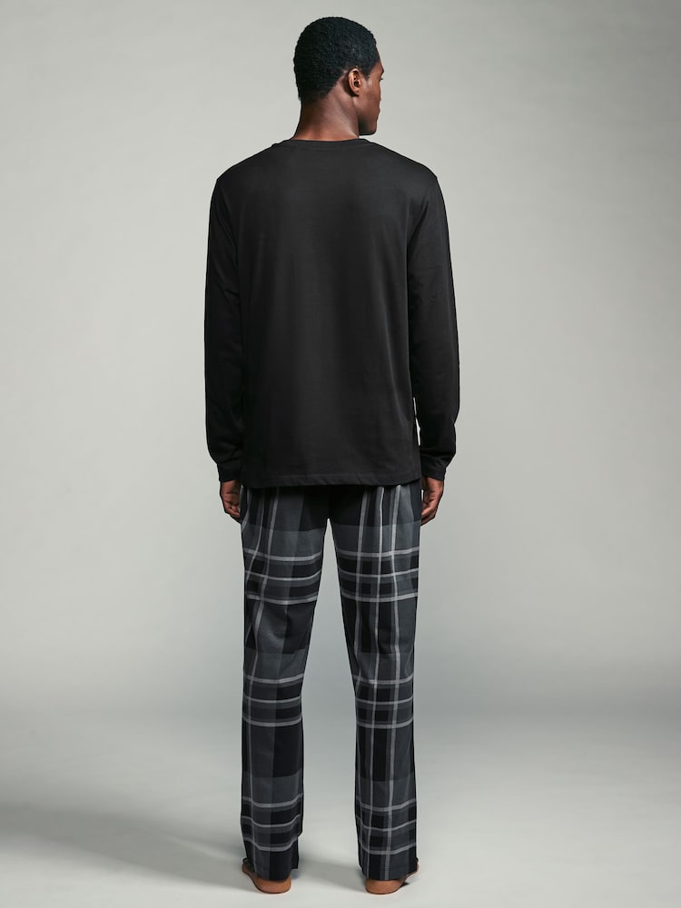 Black/Grey Check Long Sleeve 100% Cotton Pyjamas Set - Image 2 of 10
