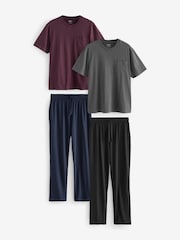 Slate Grey/Red Open Hem Cuffed Pyjamas 2 Pack - Image 1 of 11