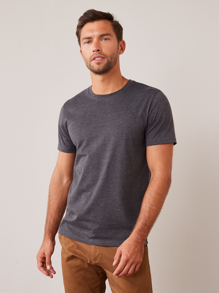 Grey Charcoal Marl Regular Fit Essential Crew Neck Cotton T-Shirt - Image 1 of 5