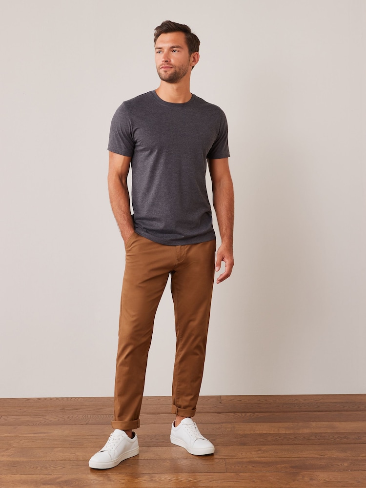Grey Charcoal Marl Regular Fit Essential Crew Neck Cotton T-Shirt - Image 2 of 5