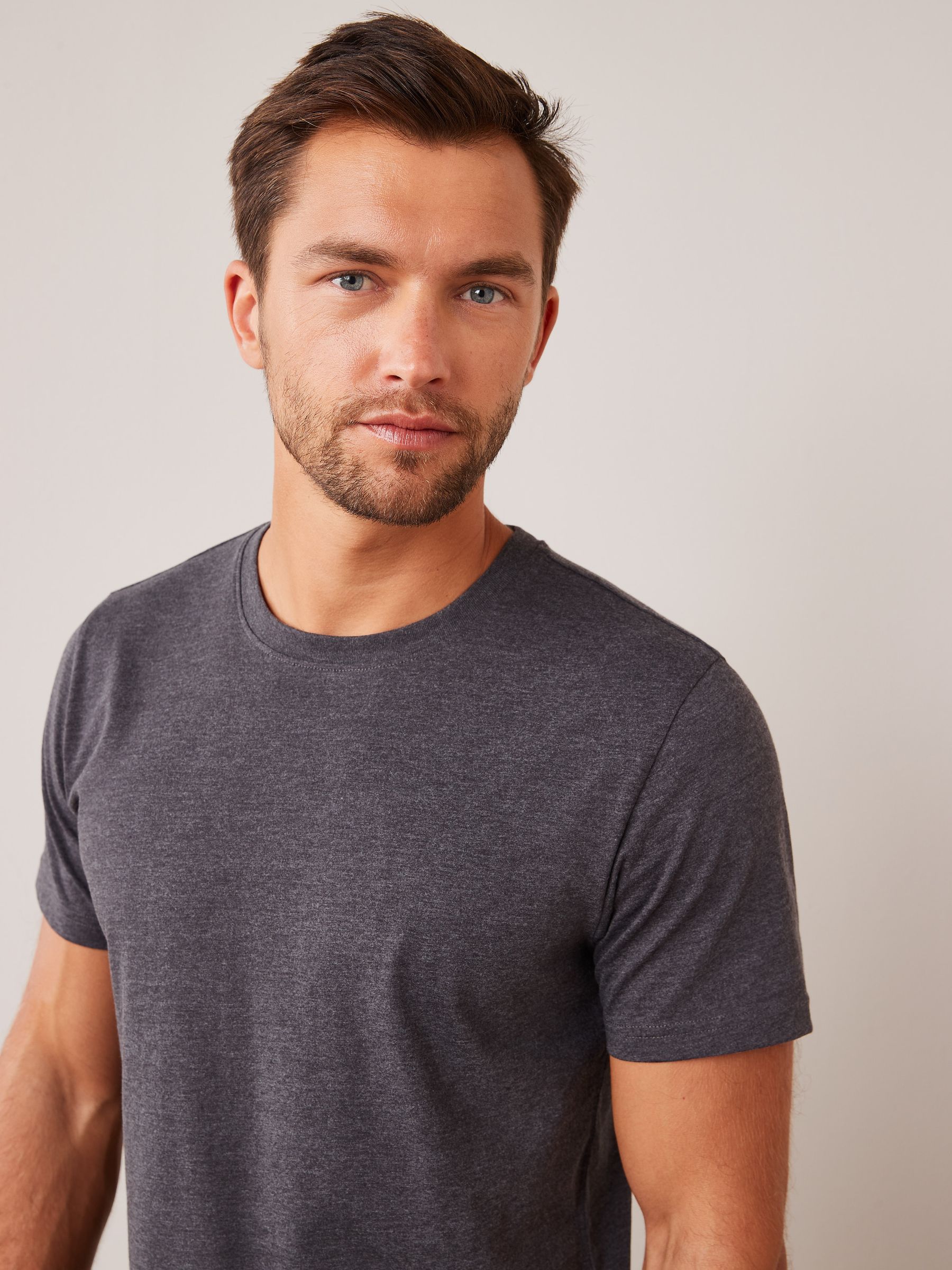 Buy Grey Charcoal Marl Regular Fit Essential Crew Neck Cotton T-Shirt ...