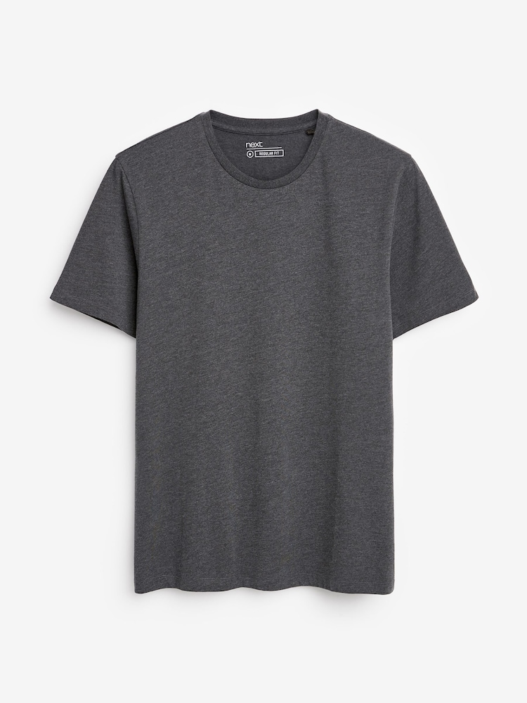 Grey Charcoal Marl Regular Fit Essential Crew Neck Cotton T-Shirt - Image 5 of 5