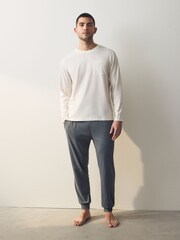 Navy Blue/Stone Long Sleeve Cuffed Pyjamas 2 Pack - Image 10 of 12