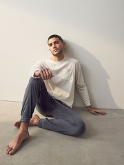 Navy Blue/Stone Long Sleeve Cuffed Pyjamas 2 Pack - Image 11 of 12