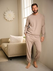 Stone Neutral Soft Waffle Long Sleeve Pyjamas Set - Image 2 of 11