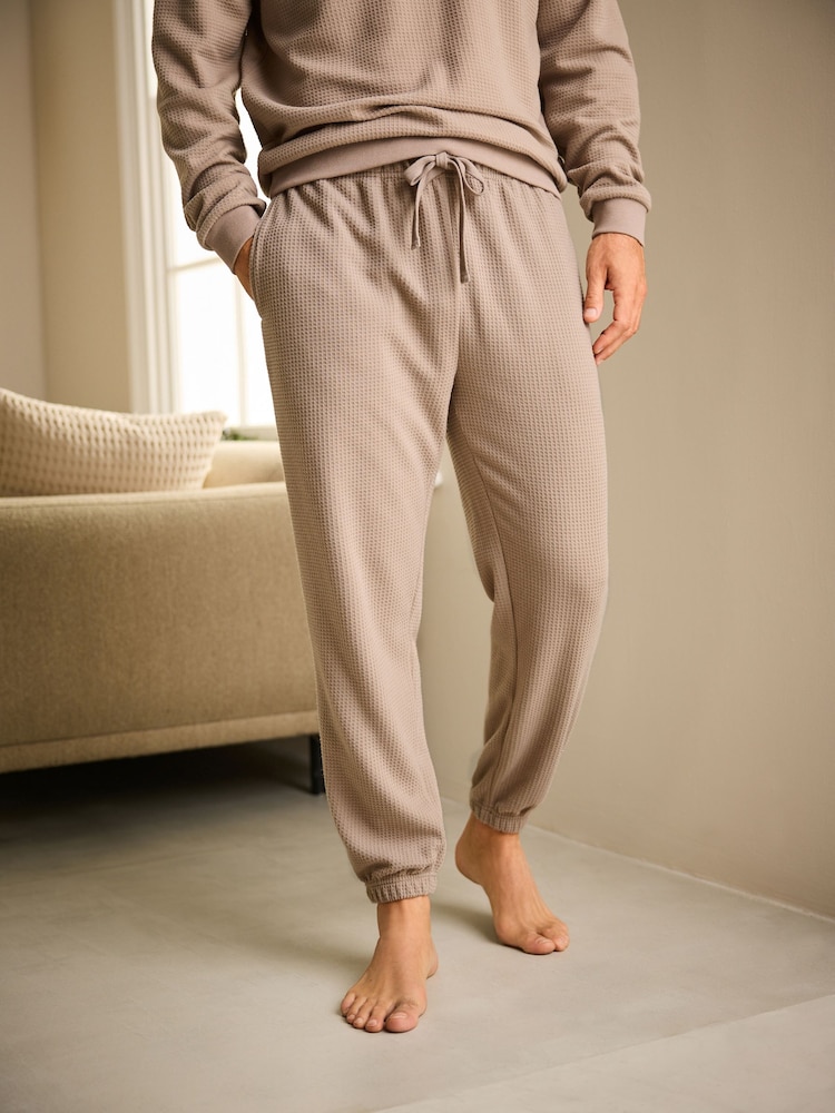 Stone Neutral Soft Waffle Long Sleeve Pyjamas Set - Image 3 of 11