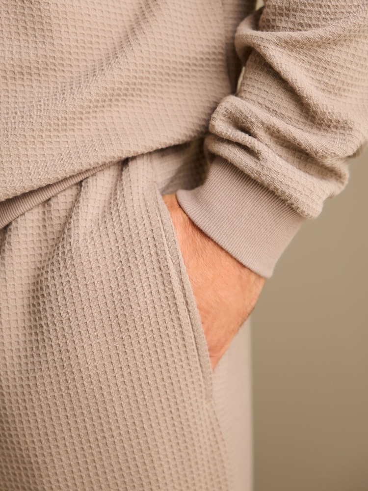 Stone Neutral Soft Waffle Long Sleeve Pyjamas Set - Image 6 of 11