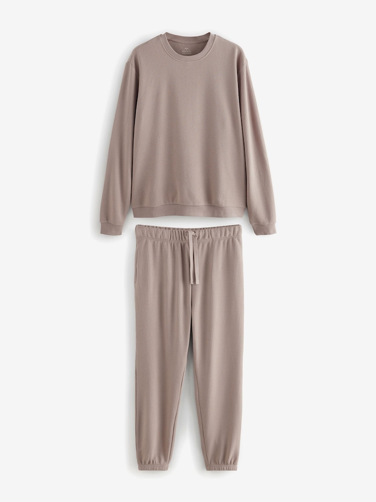 Stone Neutral Soft Waffle Long Sleeve Pyjamas Set - Image 7 of 11