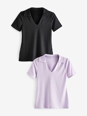 PixieGirl Petite Purple Polo Ribbed Top 2 Pack - Image 6 of 8