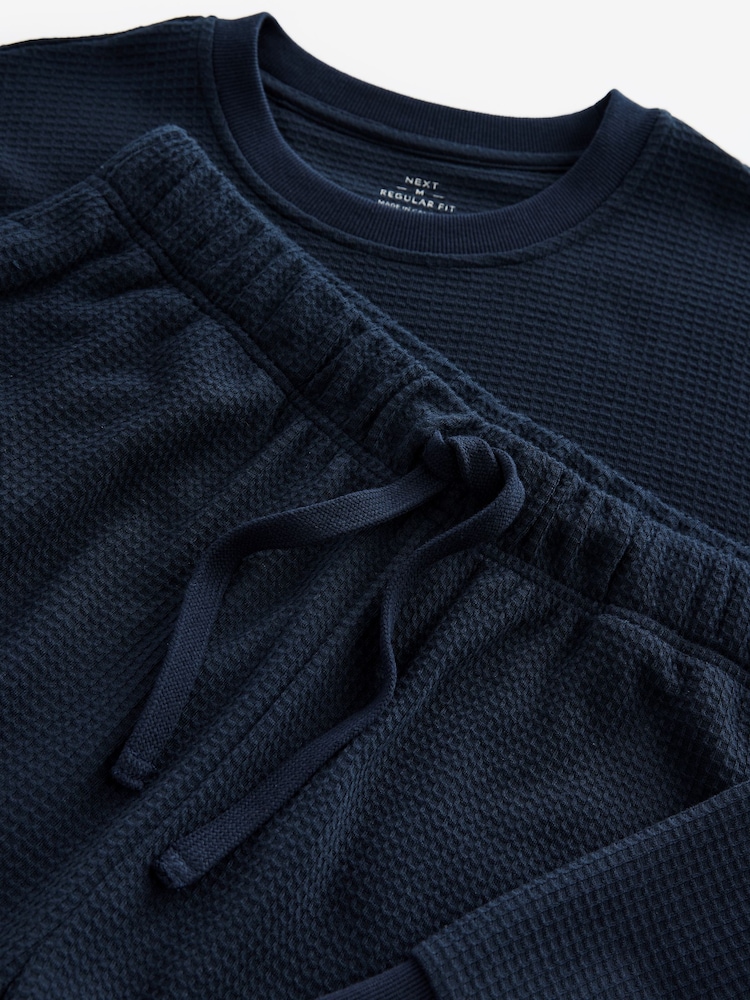 Navy Blue Soft Waffle Long Sleeve Pyjamas Set - Image 11 of 12