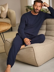 Navy Blue Soft Waffle Long Sleeve Pyjamas Set - Image 2 of 12