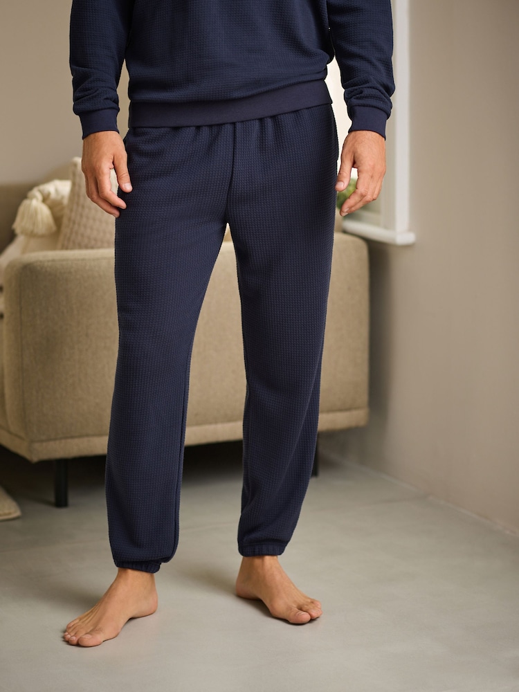 Navy Blue Soft Waffle Long Sleeve Pyjamas Set - Image 3 of 12