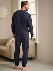 Navy Blue Soft Waffle Long Sleeve Pyjamas Set - Image 4 of 12