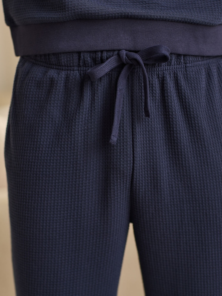 Navy Blue Soft Waffle Long Sleeve Pyjamas Set - Image 5 of 12