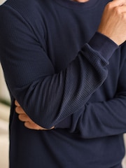 Navy Blue Soft Waffle Long Sleeve Pyjamas Set - Image 6 of 12