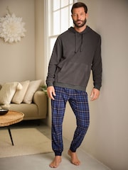 Grey/Navy Blue Check Thermal Long Sleeve Pyjamas Hoodie Set - Image 1 of 13