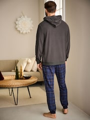 Grey/Navy Blue Check Thermal Long Sleeve Pyjamas Hoodie Set - Image 3 of 13