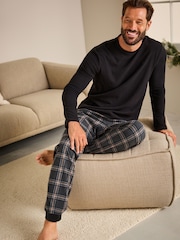 Black/Grey Thermal Long Sleeve Crew Pyjamas Set - Image 1 of 12