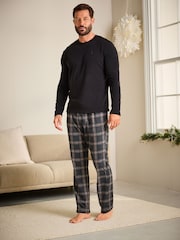 Black/Grey Thermal Long Sleeve Crew Pyjamas Set - Image 2 of 12