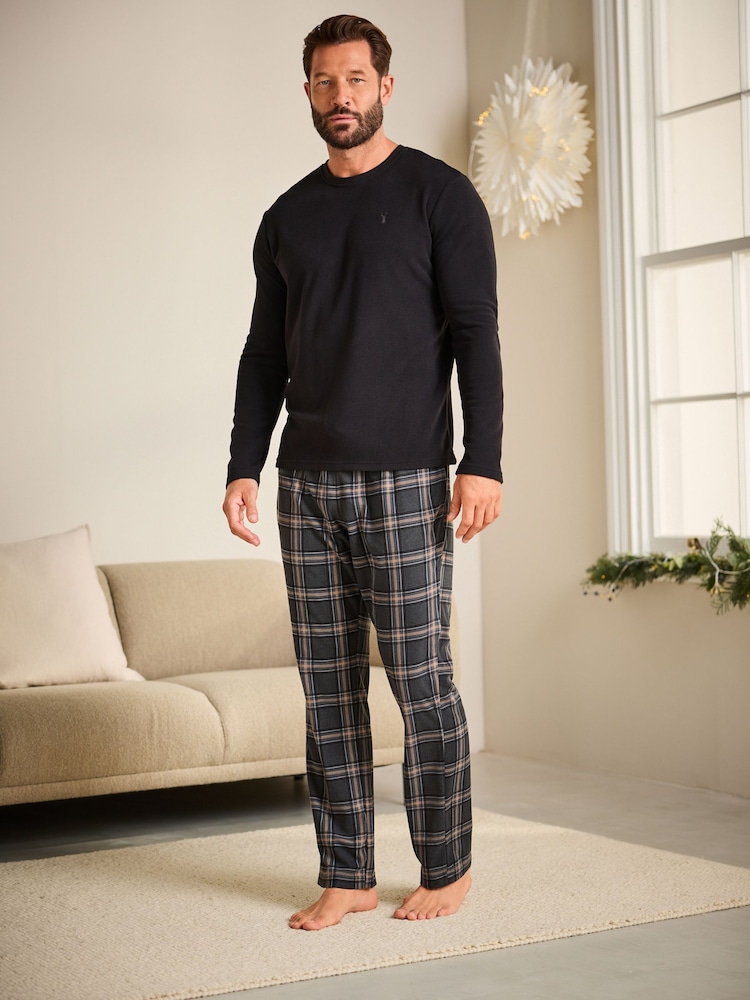 Black/Grey Thermal Long Sleeve Crew Pyjamas Set - Image 2 of 12