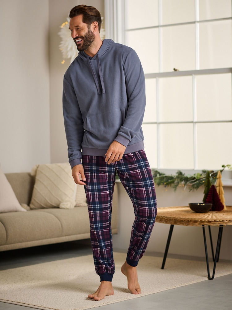 Red/Blue Check Thermal Long Sleeve Pyjamas Hoodie Set - Image 1 of 11