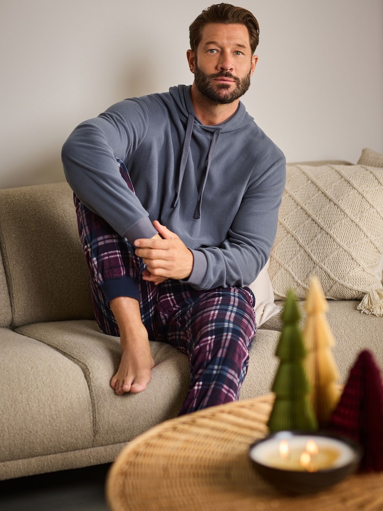 Red/Blue Check Thermal Long Sleeve Pyjamas Hoodie Set - Image 2 of 11