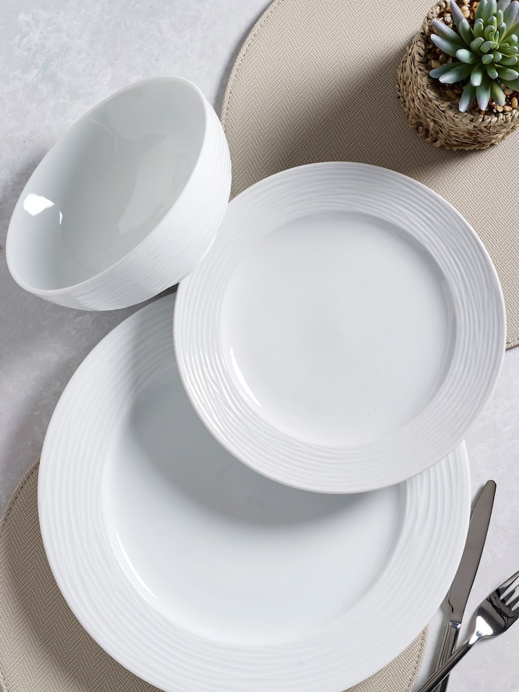 White 12 Piece Malvern Embossed Dinner Set - Image 4 of 4