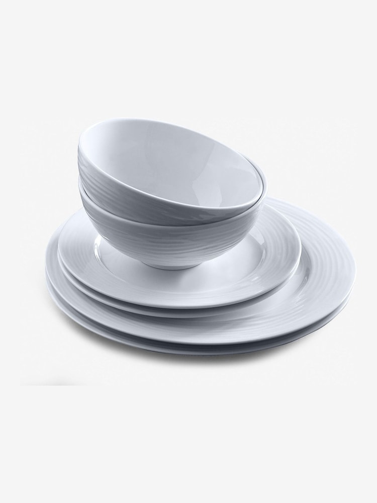White 12 Piece Malvern Embossed Dinner Set - Image 2 of 3