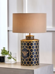 Pacific Black Honeycomb Bee Hand Painted Metal Table Lamp - Image 1 of 3