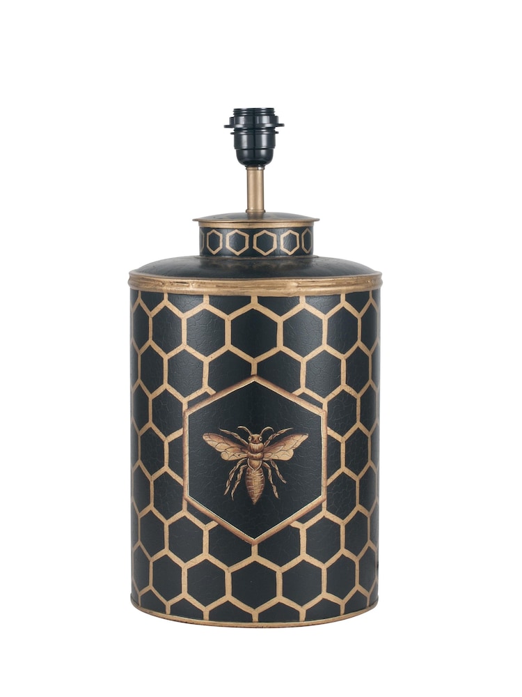 Pacific Black Honeycomb Bee Hand Painted Metal Table Lamp - Image 3 of 3