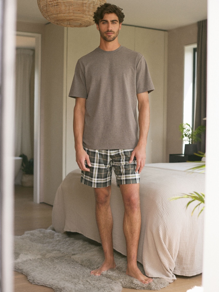 Stone/Green Check Motionflex Cosy Short Pyjamas Set - Image 2 of 11