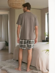 Stone/Green Check Motionflex Cosy Short Pyjamas Set - Image 3 of 11