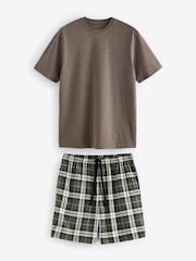 Stone/Green Check Motionflex Cosy Short Pyjamas Set - Image 7 of 11
