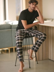 Black/Brown Short Sleeve 100% Cotton Woven Pyjamas Set - Image 2 of 11