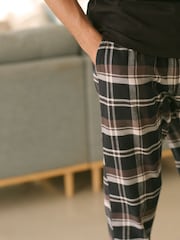Black/Brown Short Sleeve 100% Cotton Woven Pyjamas Set - Image 4 of 11