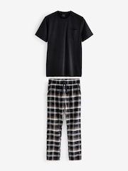 Black/Brown Short Sleeve 100% Cotton Woven Pyjamas Set - Image 6 of 11