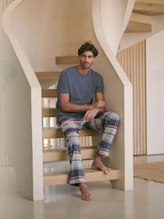 Blue/Grey Short Sleeve 100% Cotton Woven Pyjamas Set - Image 2 of 10